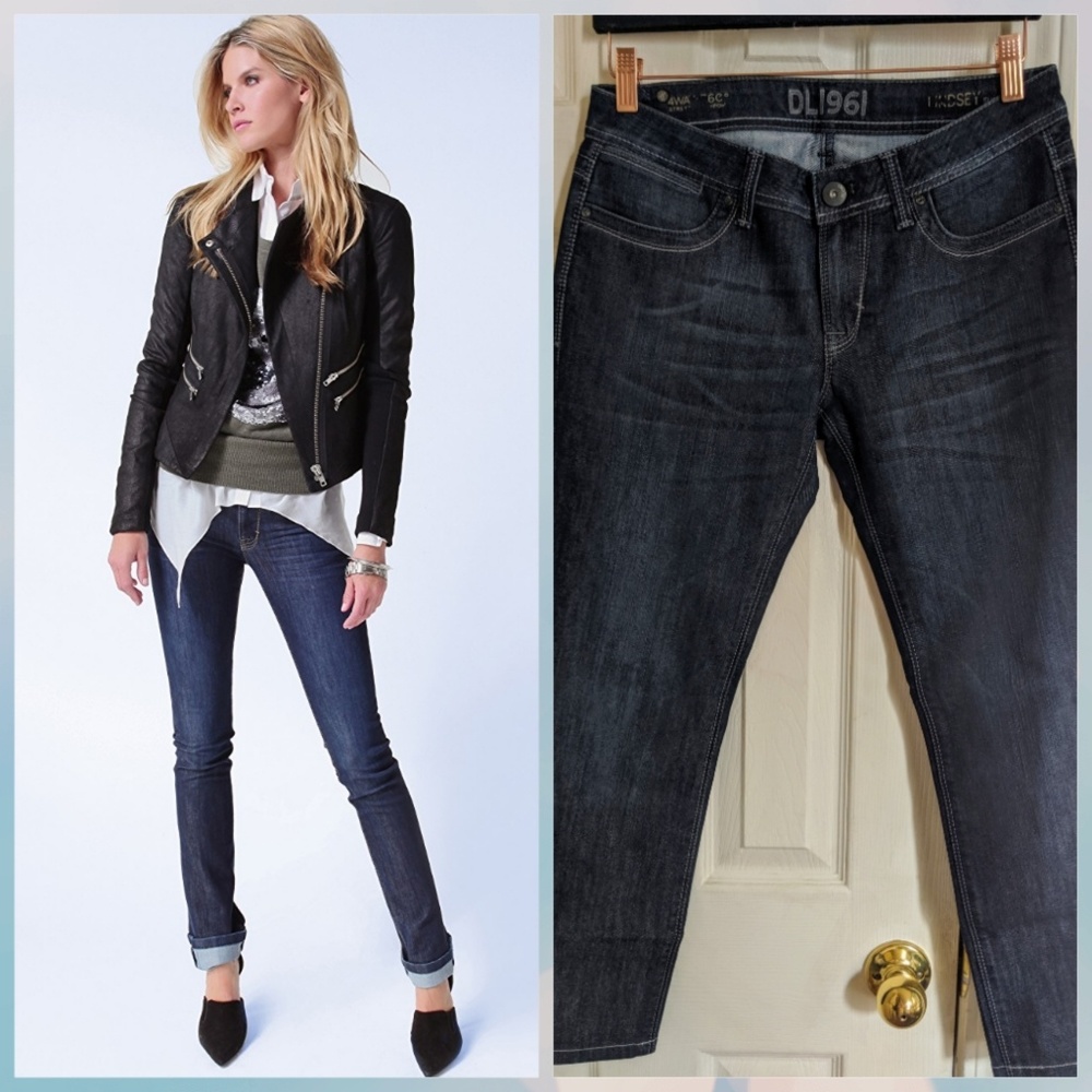 DL1961 Lindsey slim straight mid rise blue jean